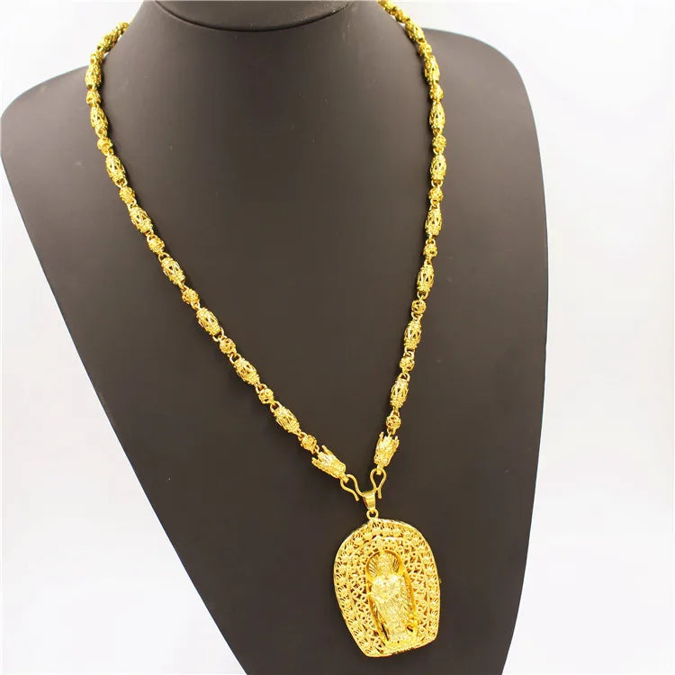 Luxuoso 9999 24k ouro real colar masculino guan gong guanyin torneira pingente dominador acessórios de moda
