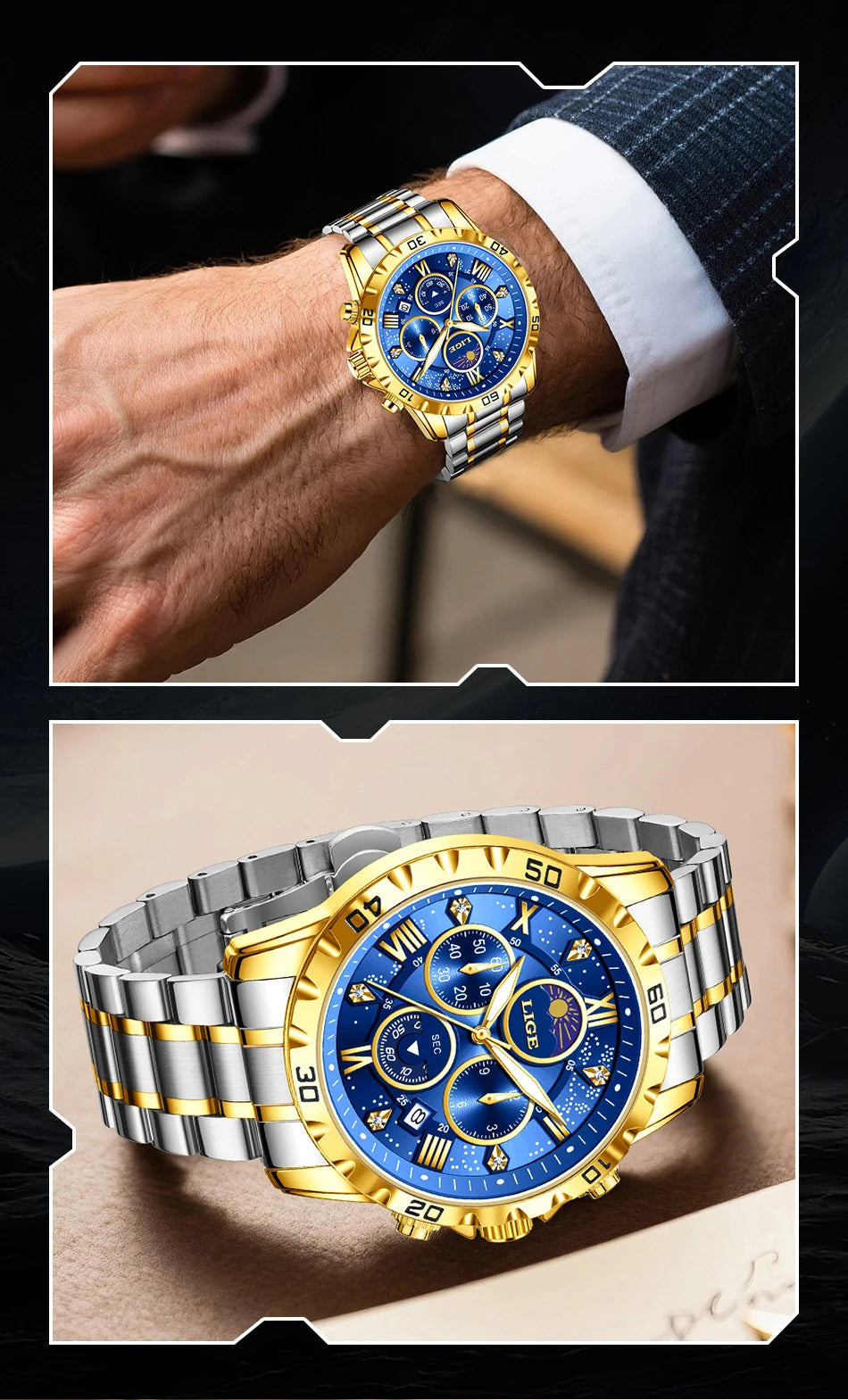 Relógio Masculino Casual Esporte Cronógrafo Relógios de Pulso de Quartz À Prova D 'Água Luminosa