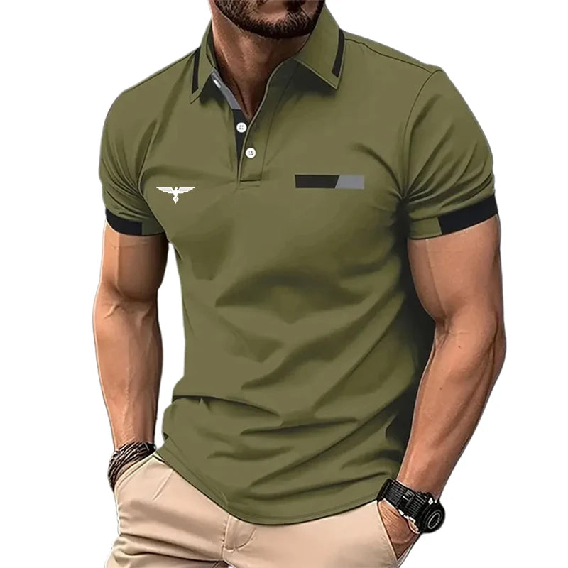 Camisa polo masculina botão acima polos casual férias lapela manga curta moda básica cor bloco verão regular ajuste camisa polo