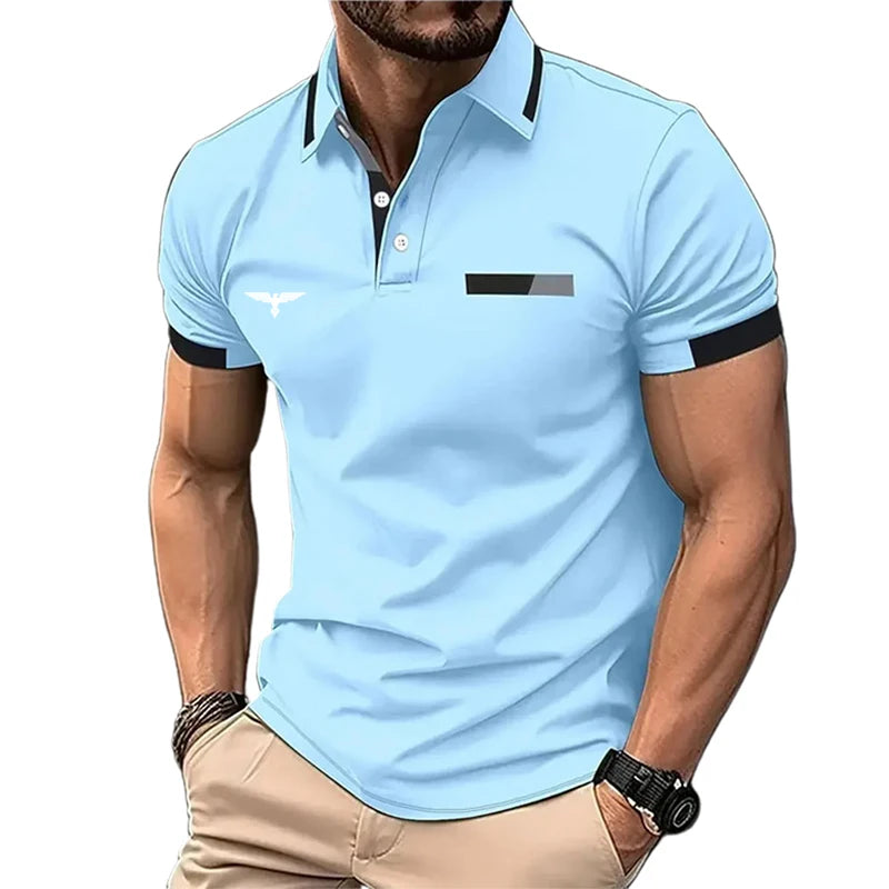 Camisa polo masculina botão acima polos casual férias lapela manga curta moda básica cor bloco verão regular ajuste camisa polo
