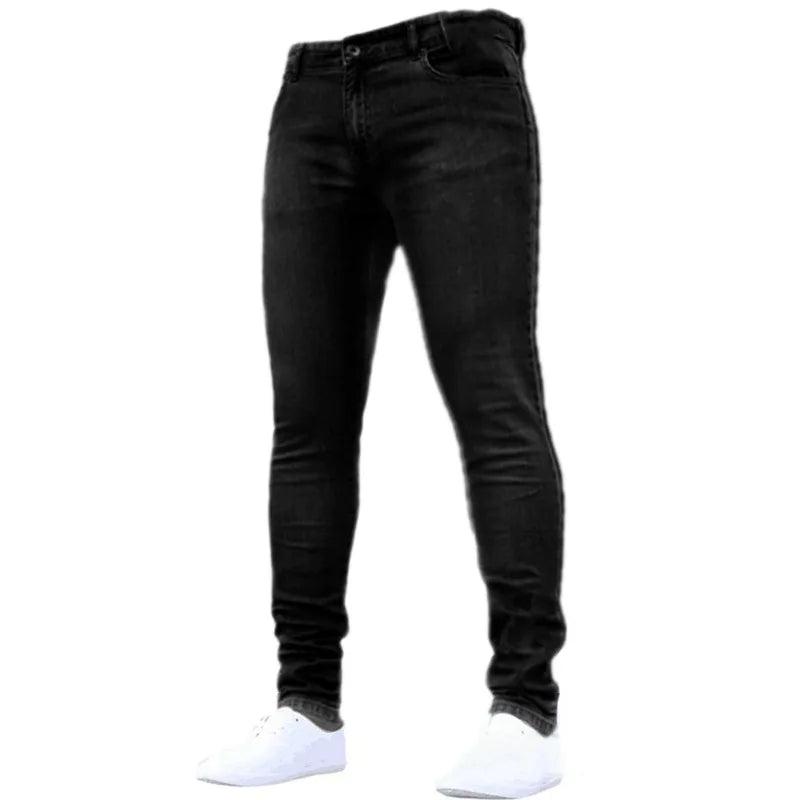 calças masculino micro elástico perna pequena apertado jeans