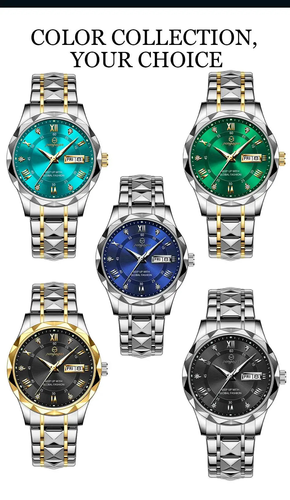 PENGAGAR Luxo Quadrado Esporte Homem Relógio de Pulso À Prova D 'Água Luminosa Cronógrafo Relógios Masculinos de Quartzo Relógio Masculino de Aço Inoxidável Reloj