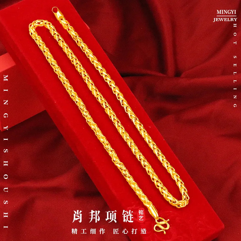 24k colar de ouro masculino corda de cânhamo de ouro colar jóias elegante au999 corrente de ouro venda direta da fábrica