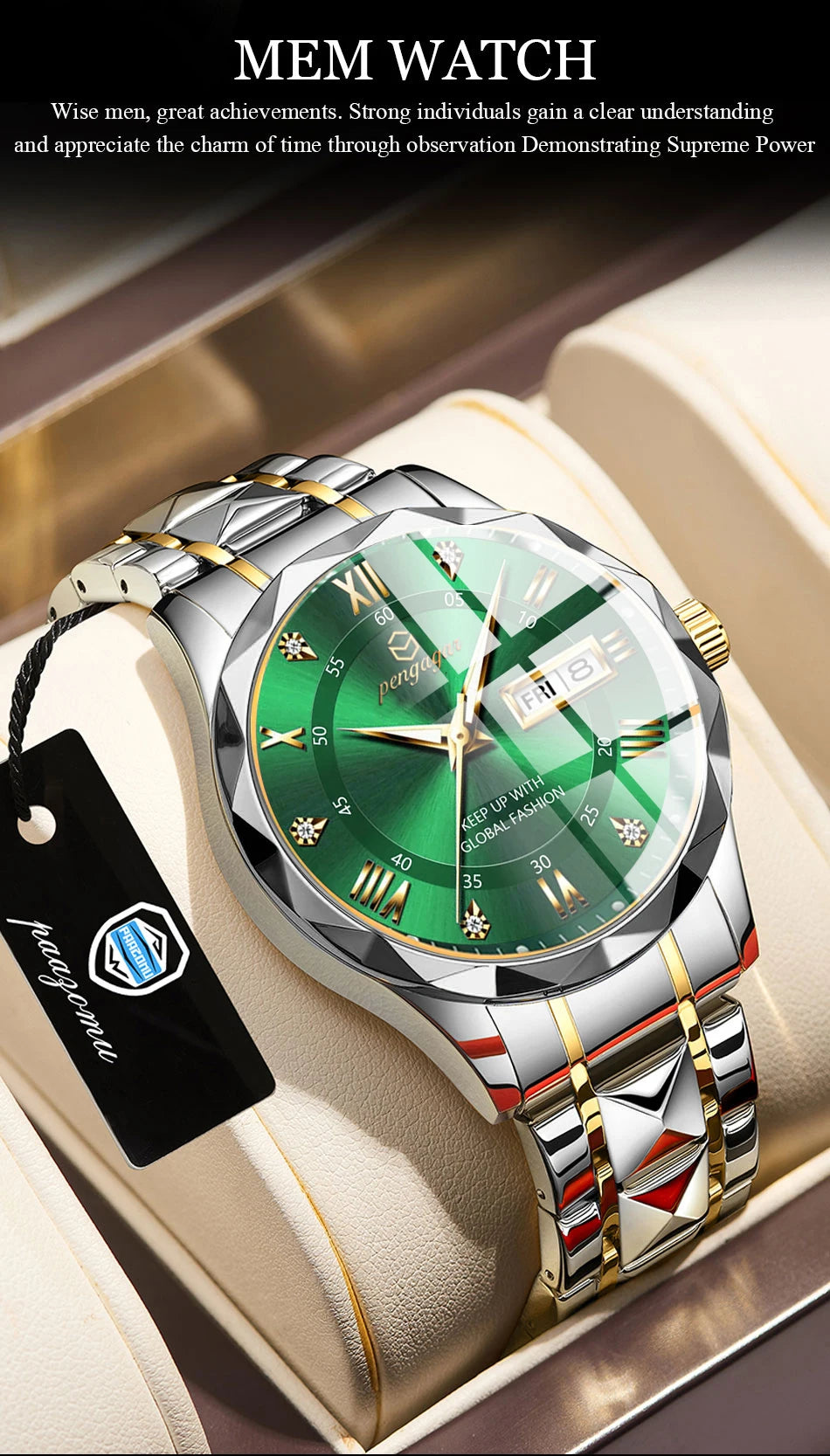 PENGAGAR Luxo Quadrado Esporte Homem Relógio de Pulso À Prova D 'Água Luminosa Cronógrafo Relógios Masculinos de Quartzo Relógio Masculino de Aço Inoxidável Reloj