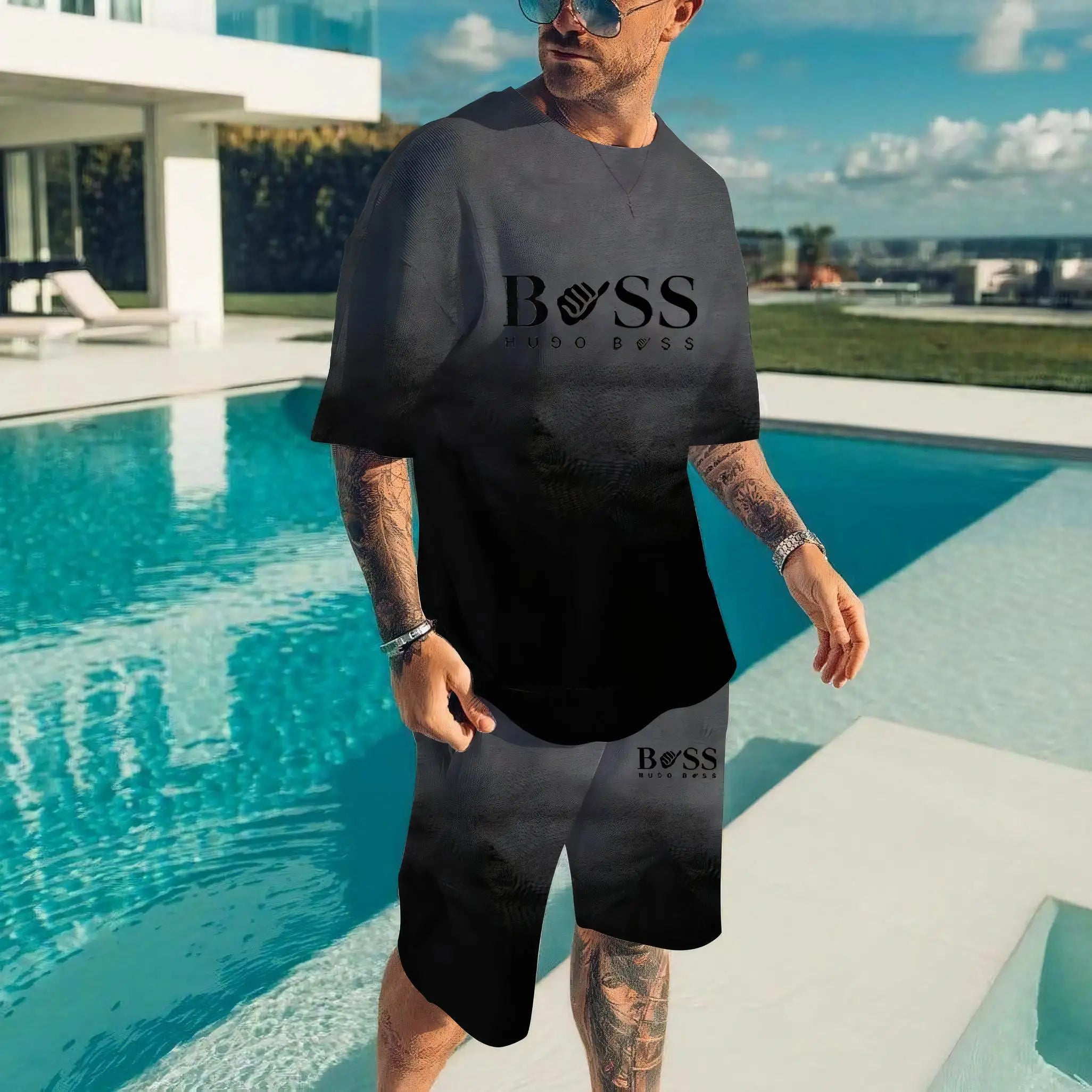 Chefe 3d prited conjuntos masculinos verão manga curta camisetas shorts 2 pçs ternos masculinos moda camiseta streetwear roupa masculina