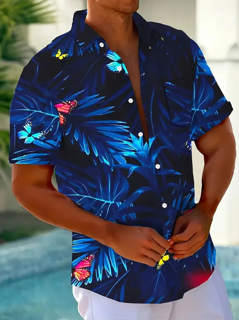 Verão colorido camisas masculinas ao ar livre casual moda rua manga curta topos padrões impressos plus size roupas masculinas havaianas