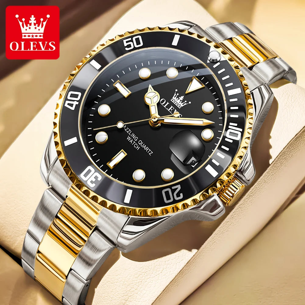 Olevs 5885 relógio masculino marca original à prova dwaterproof água relógio de quartzo pulseira de aço inoxidável data automática presentes dos homens relógios para homem