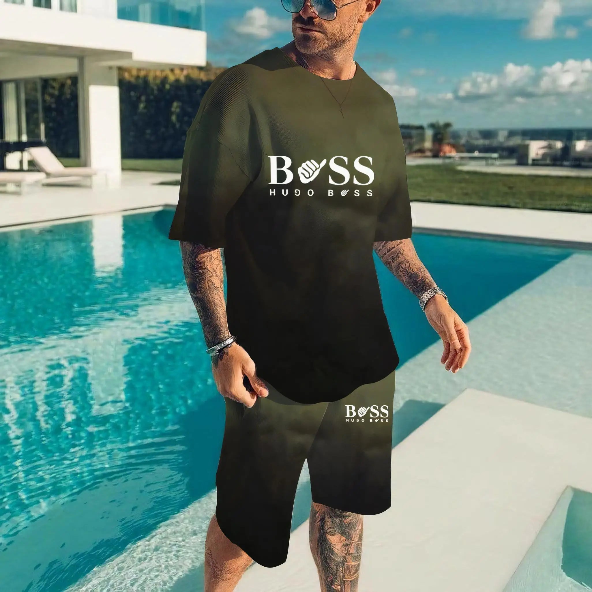 Chefe 3d prited conjuntos masculinos verão manga curta camisetas shorts 2 pçs ternos masculinos moda camiseta streetwear roupa masculina