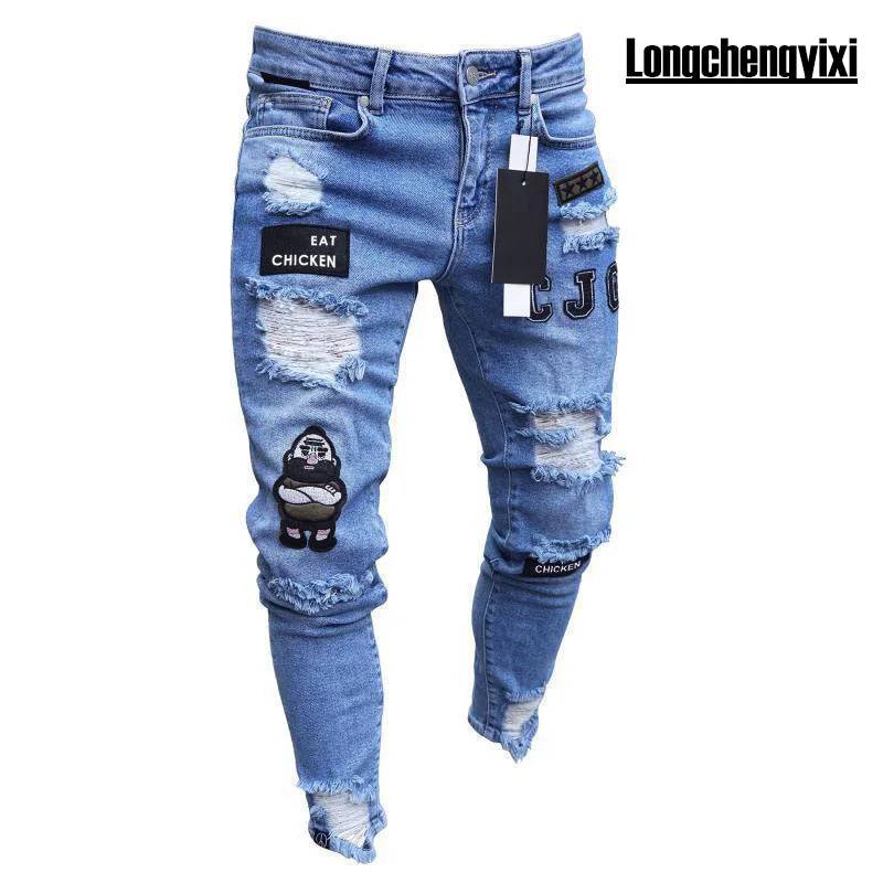 Homem calças retro lavagem zíper estiramento jeans casual fino ajuste masculino plus size lápis calças jeans magros para homem