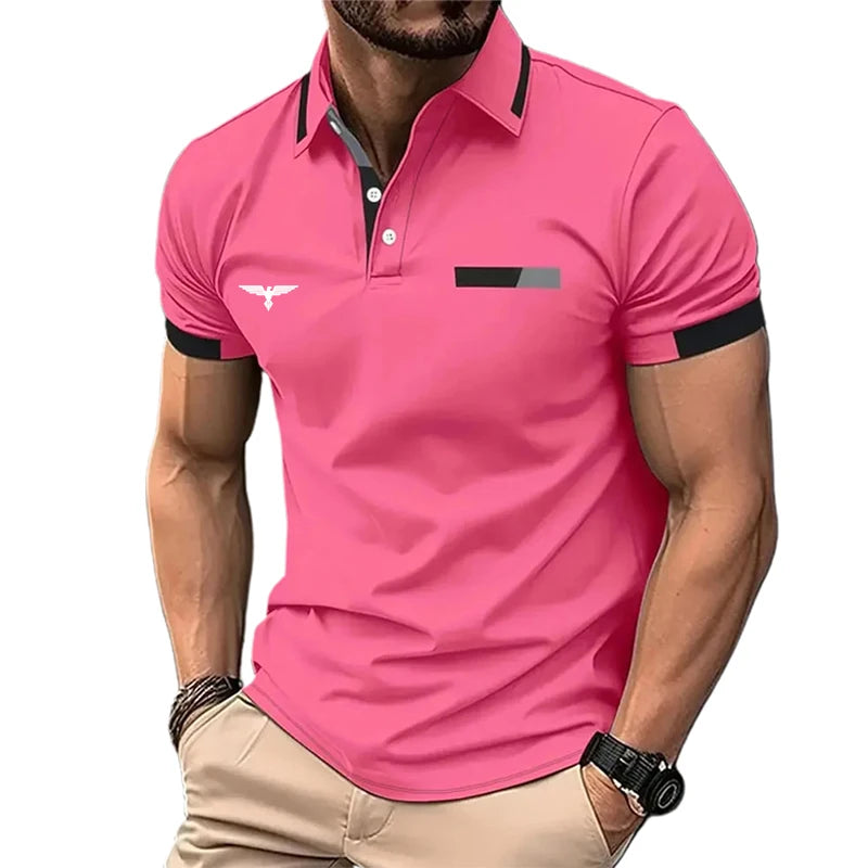 Camisa polo masculina botão acima polos casual férias lapela manga curta moda básica cor bloco verão regular ajuste camisa polo