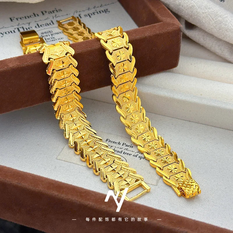 Luxo 24K 9999 Ouro Puro ouro real Relógio Personalizado Corrente Pulseira Masculina