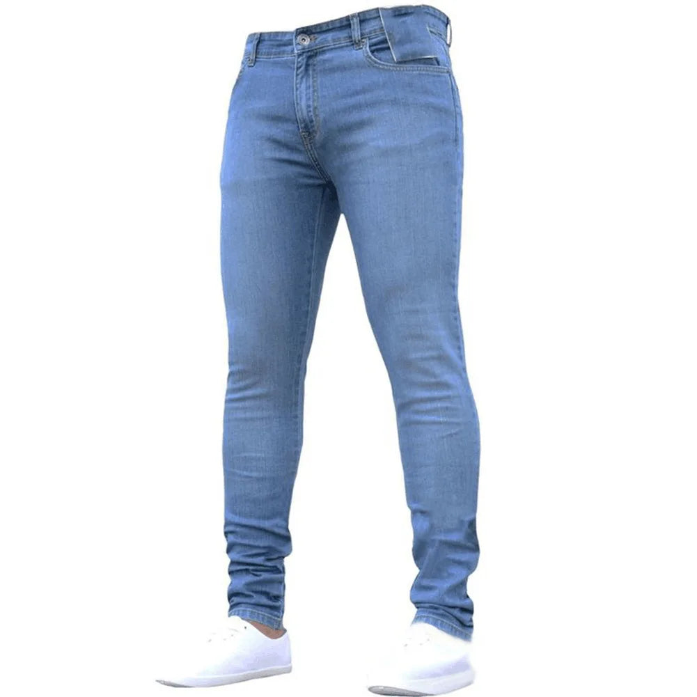 calças masculino micro elástico perna pequena apertado jeans