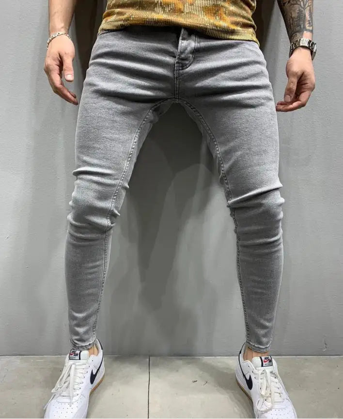 2023 branco bordado magro rasgado jeans masculino algodão elástico fino ajuste hip hop calças jeans casuais para homens calças de jogging