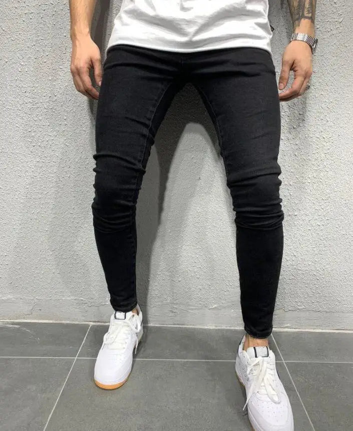 calças masculino micro elástico perna pequena apertado jeans