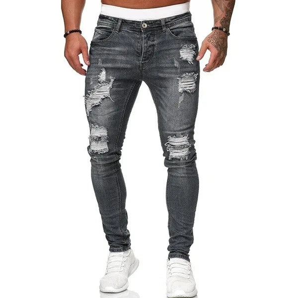 Homem calças retro lavagem zíper estiramento jeans casual fino ajuste masculino plus size lápis calças jeans magros para homem