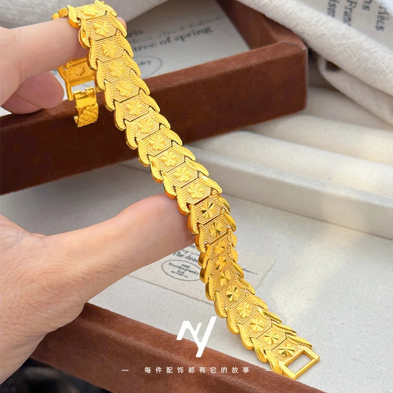 Luxo 24K 9999 Ouro Puro ouro real Relógio Personalizado Corrente Pulseira Masculina