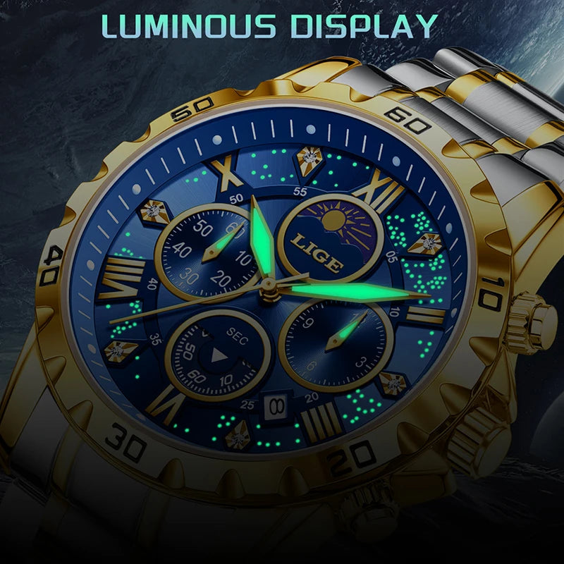 Relógio Masculino Casual Esporte Cronógrafo Relógios de Pulso de Quartz À Prova D 'Água Luminosa