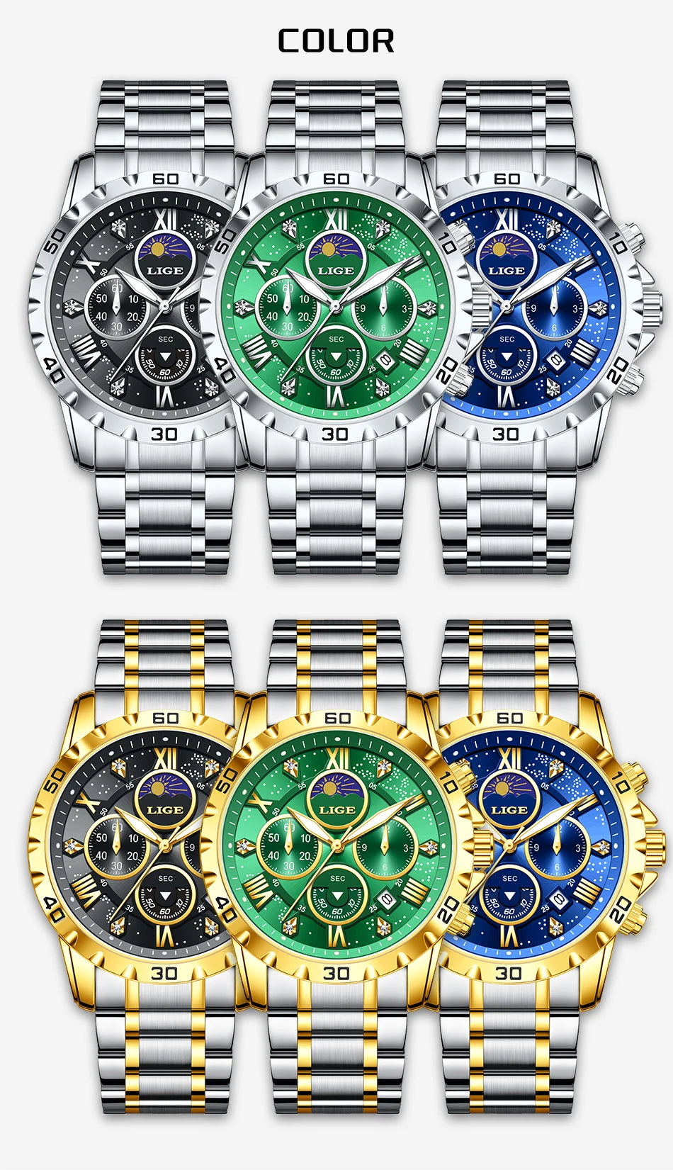 Relógio Masculino Casual Esporte Cronógrafo Relógios de Pulso de Quartz À Prova D 'Água Luminosa