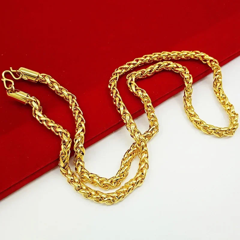 Colar unissex em ouro 18K, design de corrente tailandesa oca elegante, corrente de ouro AU750 com certificado.