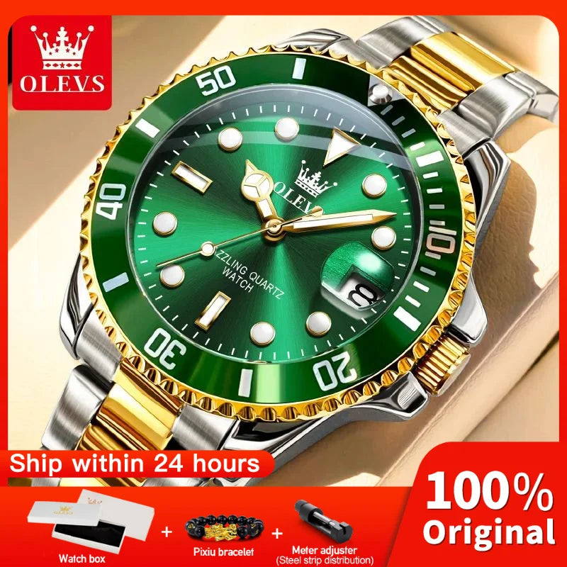 Olevs 5885 relógio masculino marca original à prova dwaterproof água relógio de quartzo pulseira de aço inoxidável data automática presentes dos homens relógios para homem