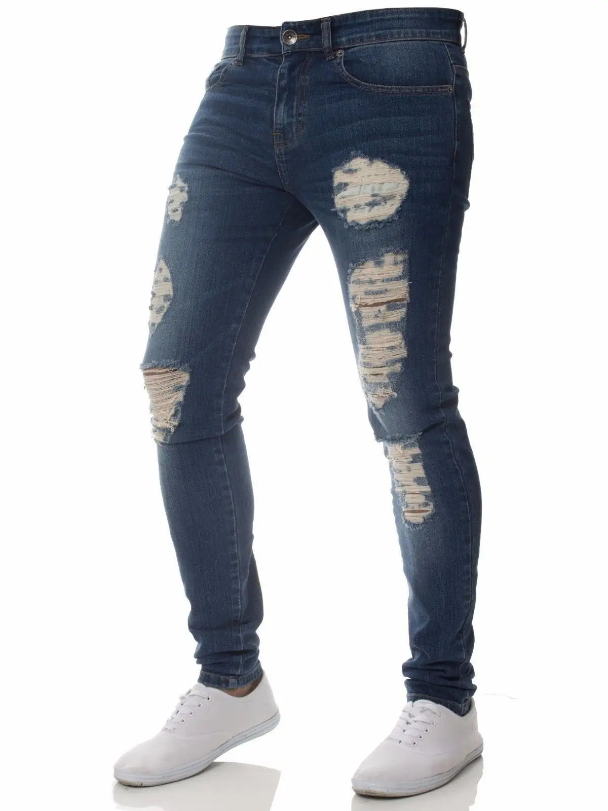 2023 branco bordado magro rasgado jeans masculino algodão elástico fino ajuste hip hop calças jeans casuais para homens calças de jogging