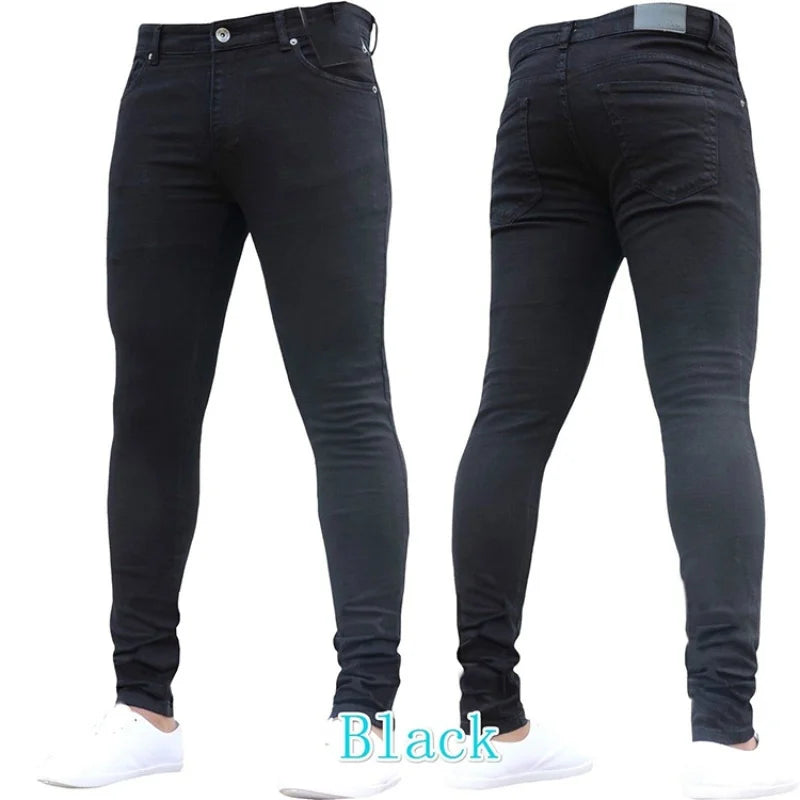 Homem calças retro lavagem zíper estiramento jeans casual fino ajuste masculino plus size lápis calças jeans magros para homem