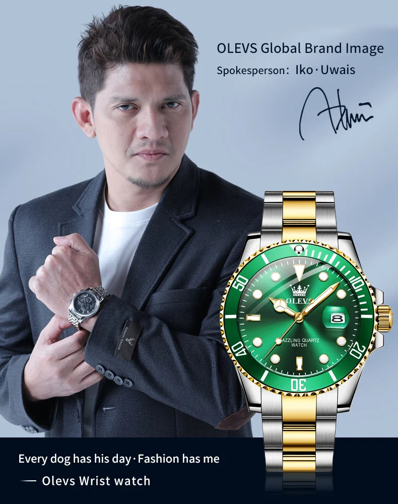 Olevs 5885 relógio masculino marca original à prova dwaterproof água relógio de quartzo pulseira de aço inoxidável data automática presentes dos homens relógios para homem