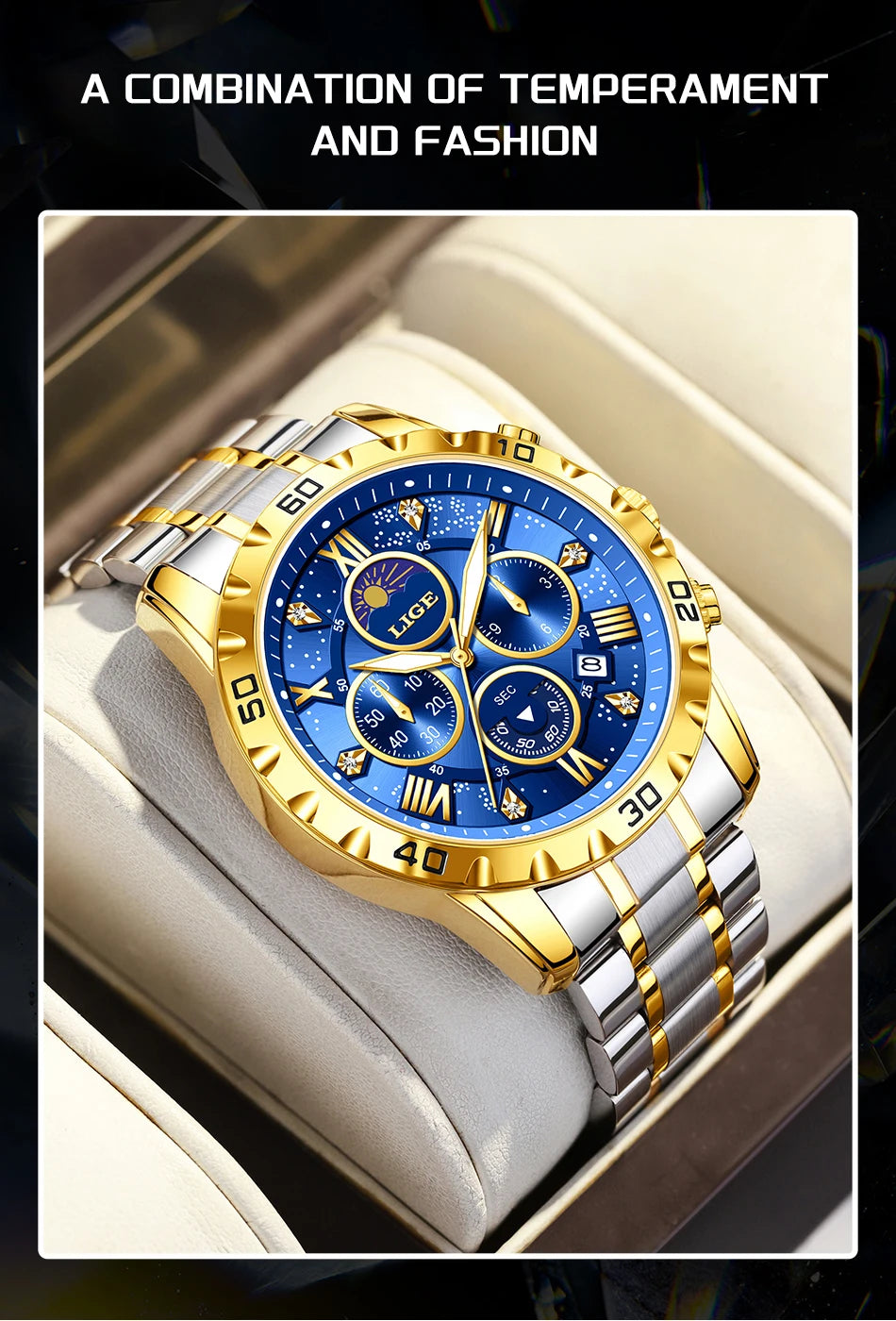 Relógio Masculino Casual Esporte Cronógrafo Relógios de Pulso de Quartz À Prova D 'Água Luminosa