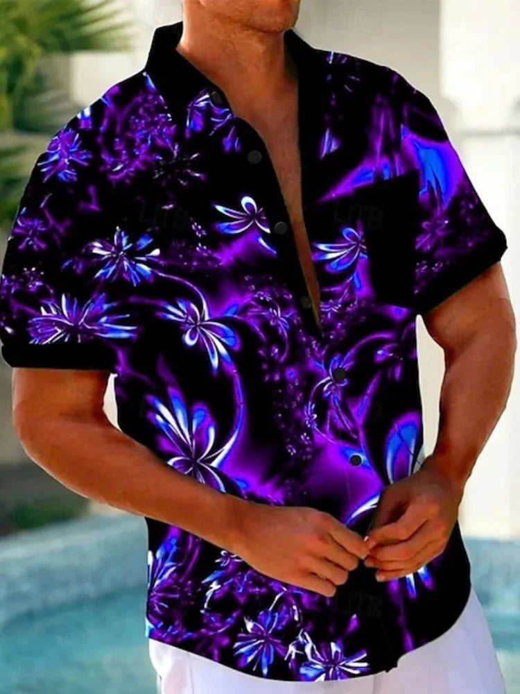 Verão colorido camisas masculinas ao ar livre casual moda rua manga curta topos padrões impressos plus size roupas masculinas havaianas