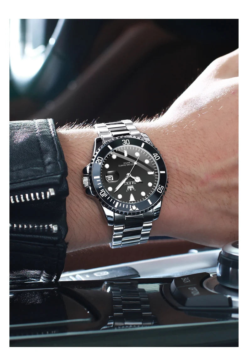 Olevs 5885 relógio masculino marca original à prova dwaterproof água relógio de quartzo pulseira de aço inoxidável data automática presentes dos homens relógios para homem