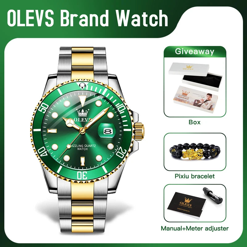 Olevs 5885 relógio masculino marca original à prova dwaterproof água relógio de quartzo pulseira de aço inoxidável data automática presentes dos homens relógios para homem