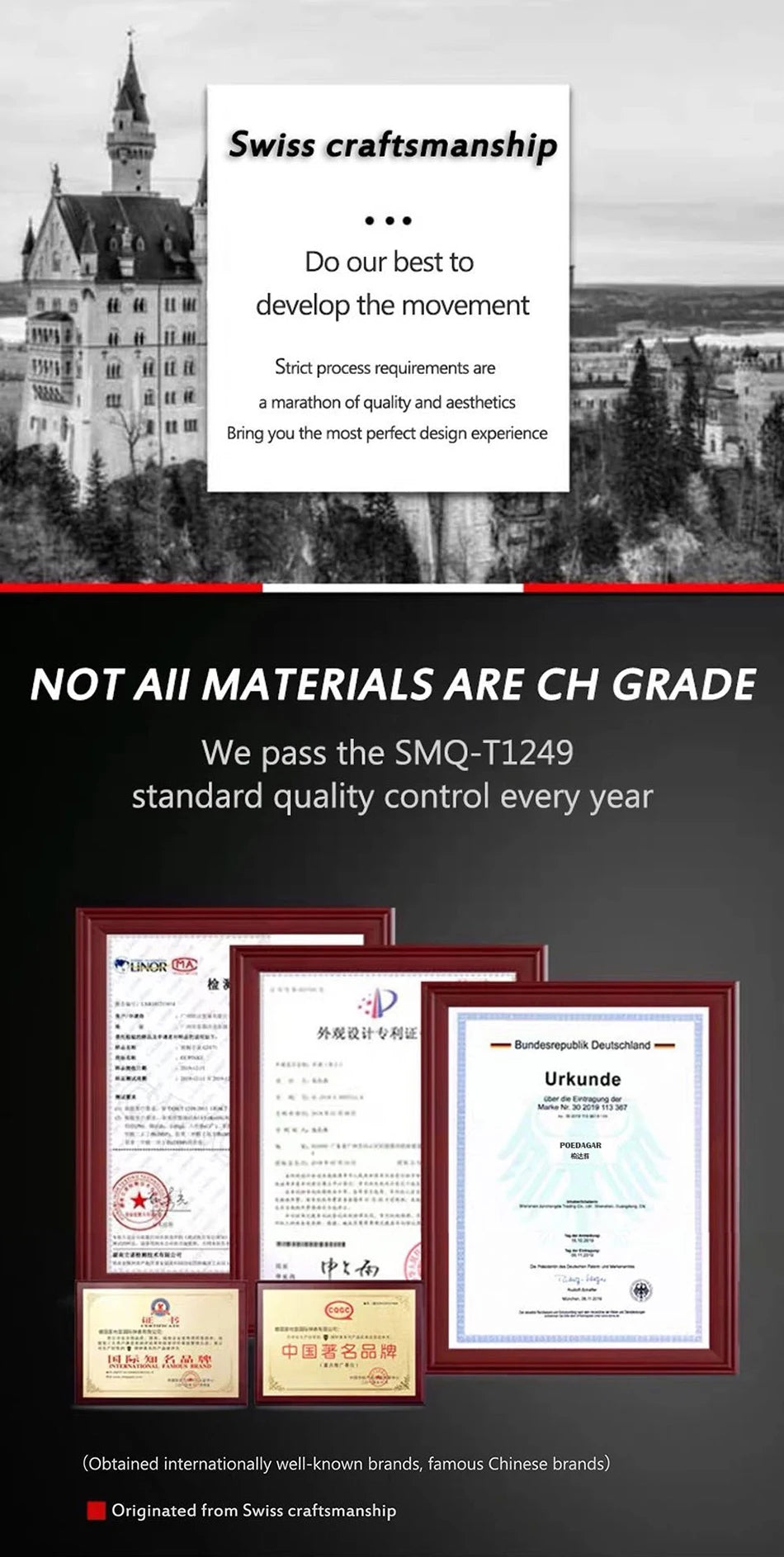 Poedagar relógio original de luxo para homem, cronógrafo, à prova d'água, luminoso, relógio masculino de quartzo, aço inoxidável