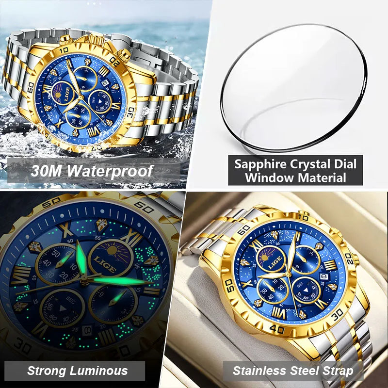 Relógio Masculino Casual Esporte Cronógrafo Relógios de Pulso de Quartz À Prova D 'Água Luminosa