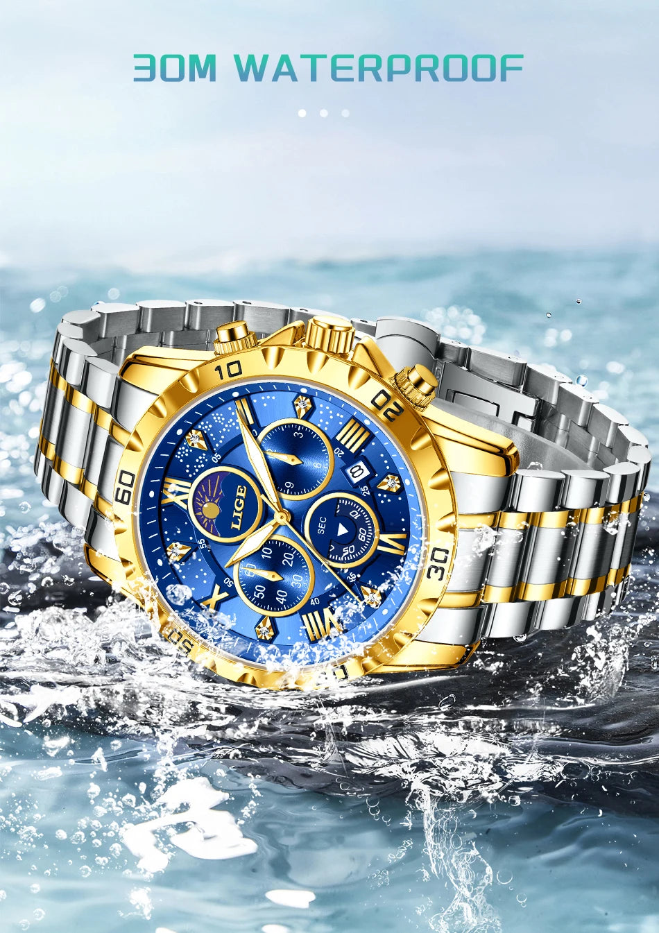 Relógio Masculino Casual Esporte Cronógrafo Relógios de Pulso de Quartz À Prova D 'Água Luminosa