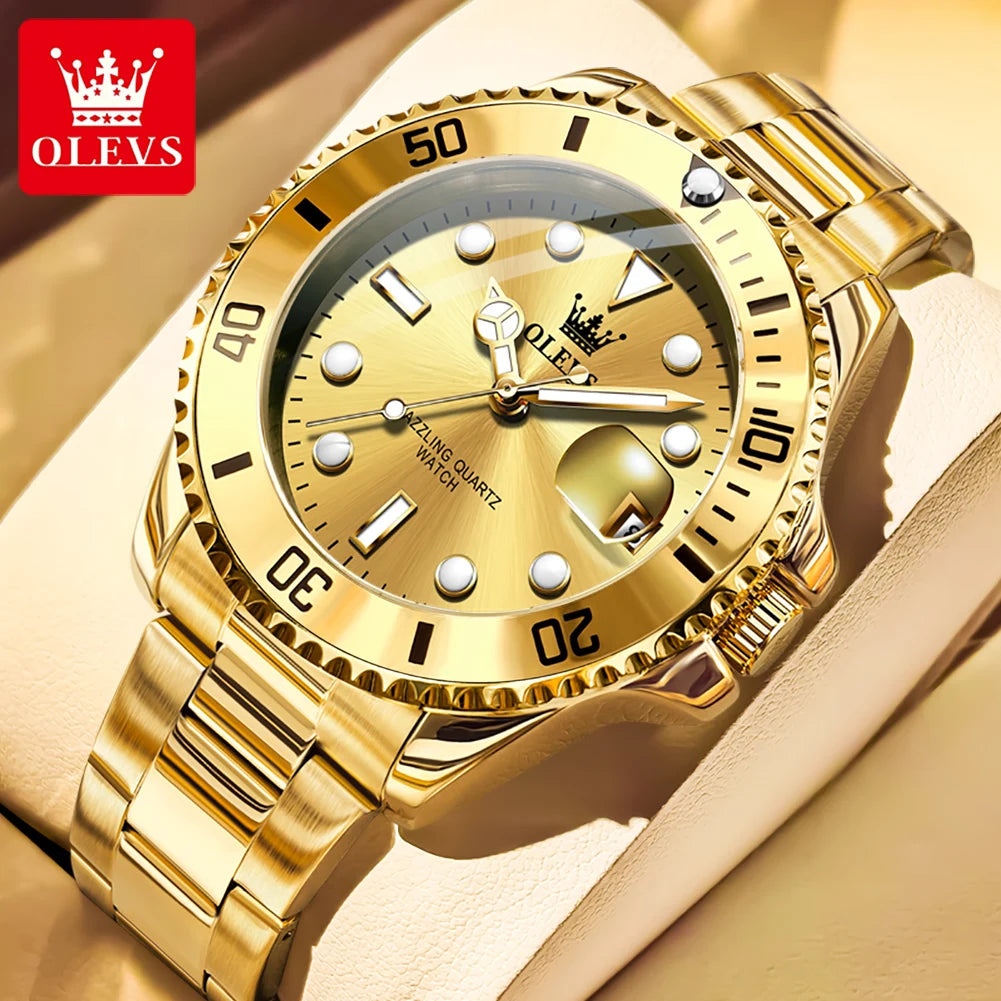 Olevs 5885 relógio masculino marca original à prova dwaterproof água relógio de quartzo pulseira de aço inoxidável data automática presentes dos homens relógios para homem