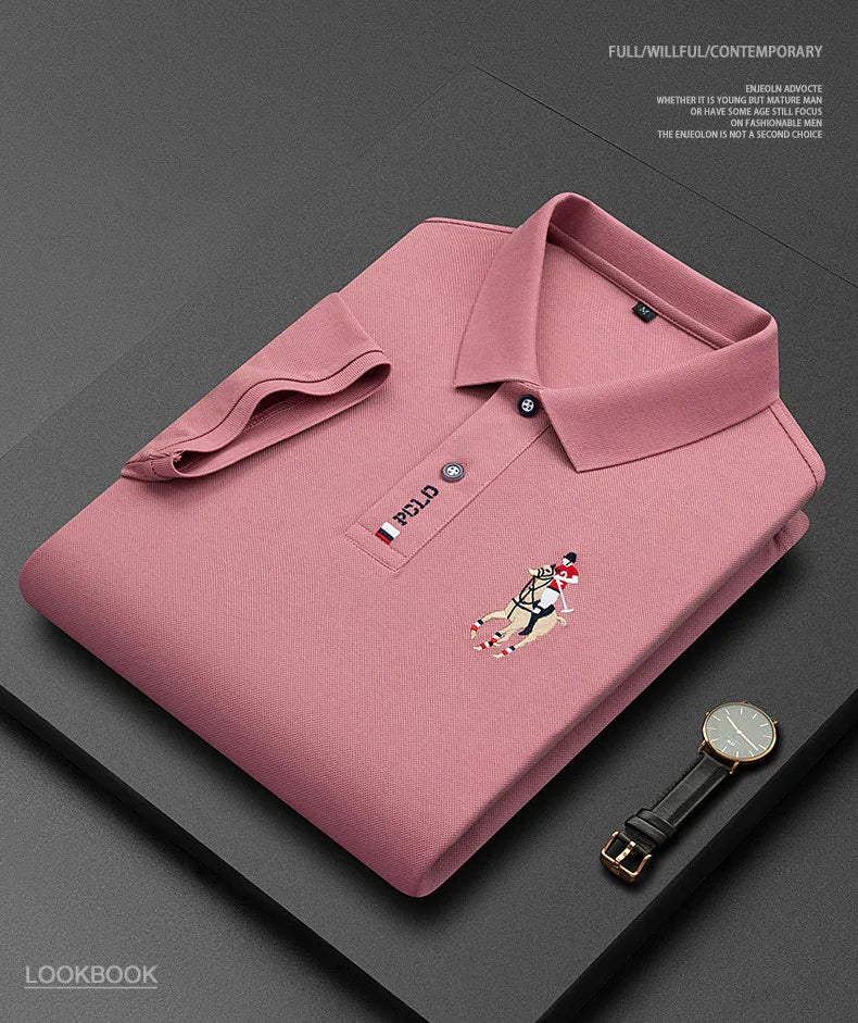 Camisa polo bordada masculina, Puro Algodão, Manga curta, Negócios, Casual, Respirável, Top, Verão, Nova marca, 4XL