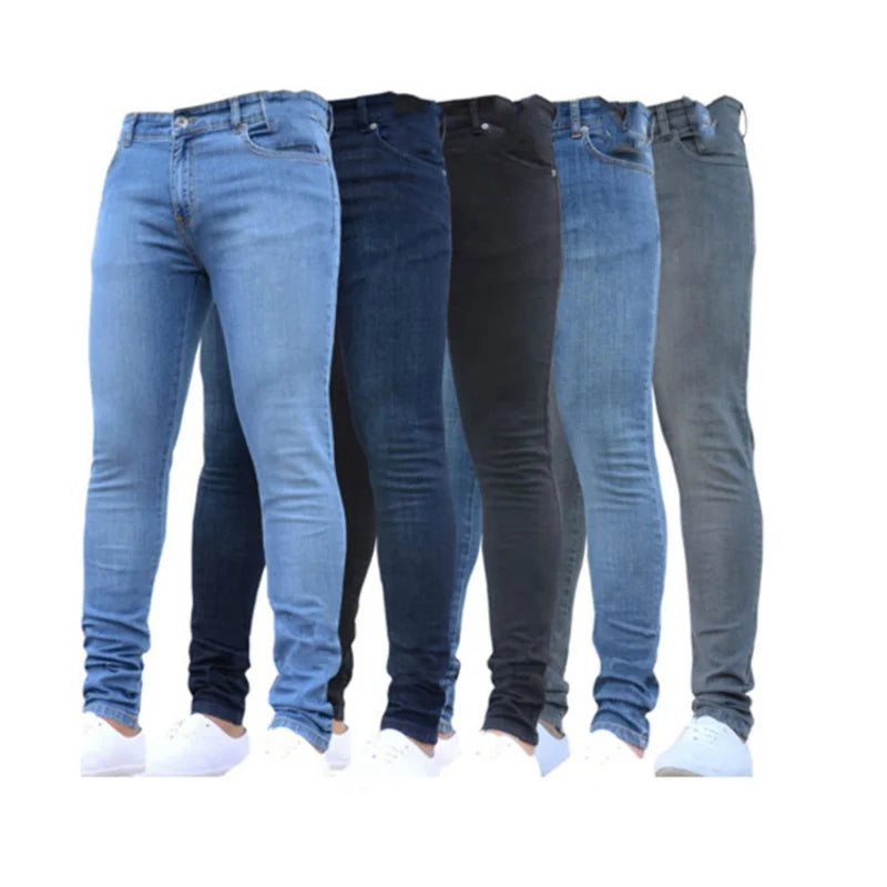 Homem calças retro lavagem zíper estiramento jeans casual fino ajuste masculino plus size lápis calças jeans magros para homem