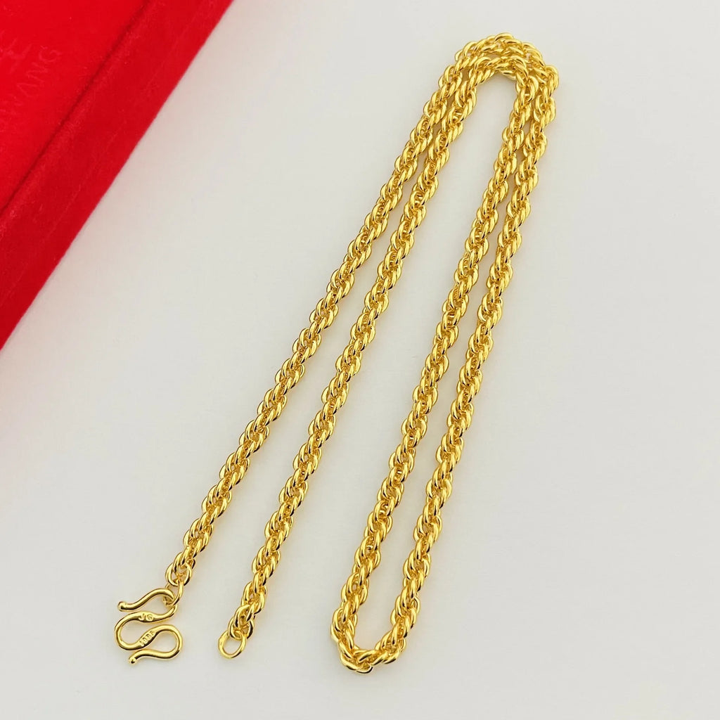 Luxo 24k ouro real jóias fio colar para homens e mulheres au9999 ouro amarelo torção fina espiral corrente