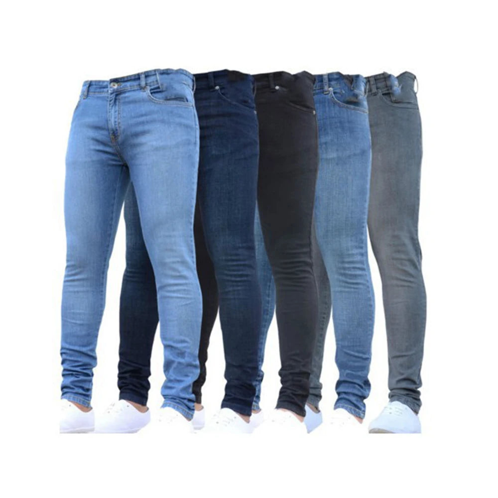 calças masculino micro elástico perna pequena apertado jeans