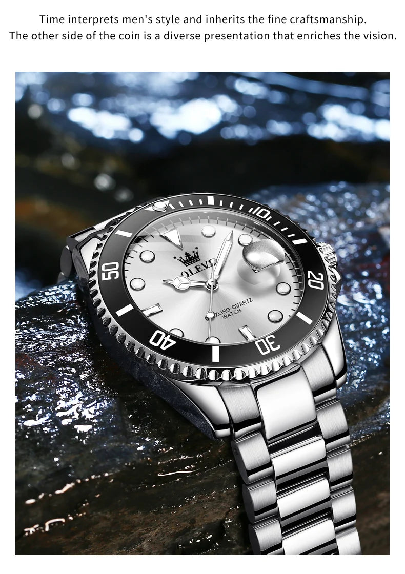 Olevs 5885 relógio masculino marca original à prova dwaterproof água relógio de quartzo pulseira de aço inoxidável data automática presentes dos homens relógios para homem