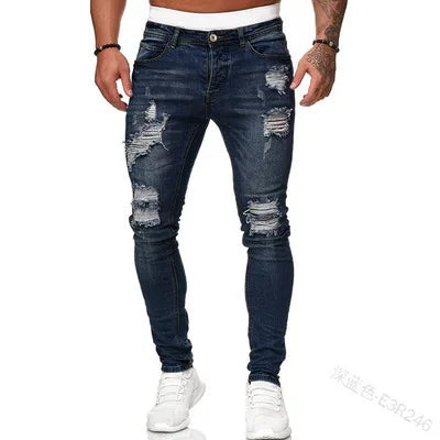 calças masculino micro elástico perna pequena apertado jeans