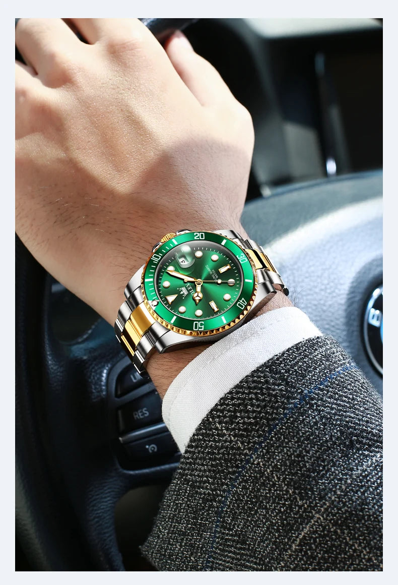 Olevs 5885 relógio masculino marca original à prova dwaterproof água relógio de quartzo pulseira de aço inoxidável data automática presentes dos homens relógios para homem