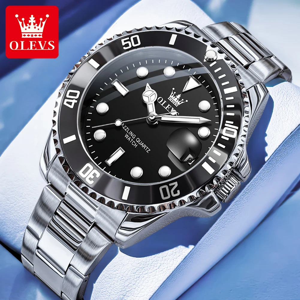 Olevs 5885 relógio masculino marca original à prova dwaterproof água relógio de quartzo pulseira de aço inoxidável data automática presentes dos homens relógios para homem