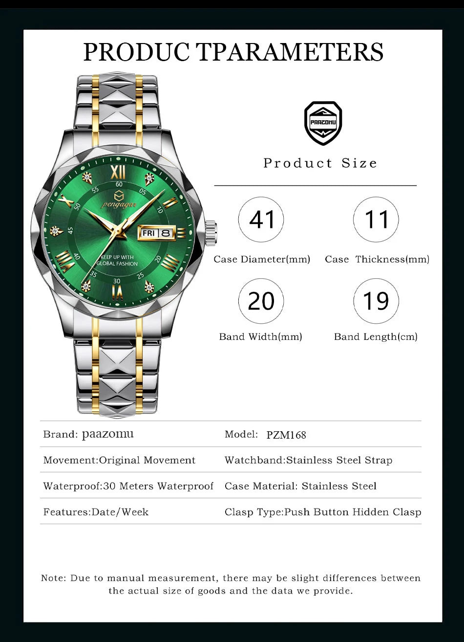 PENGAGAR Luxo Quadrado Esporte Homem Relógio de Pulso À Prova D 'Água Luminosa Cronógrafo Relógios Masculinos de Quartzo Relógio Masculino de Aço Inoxidável Reloj