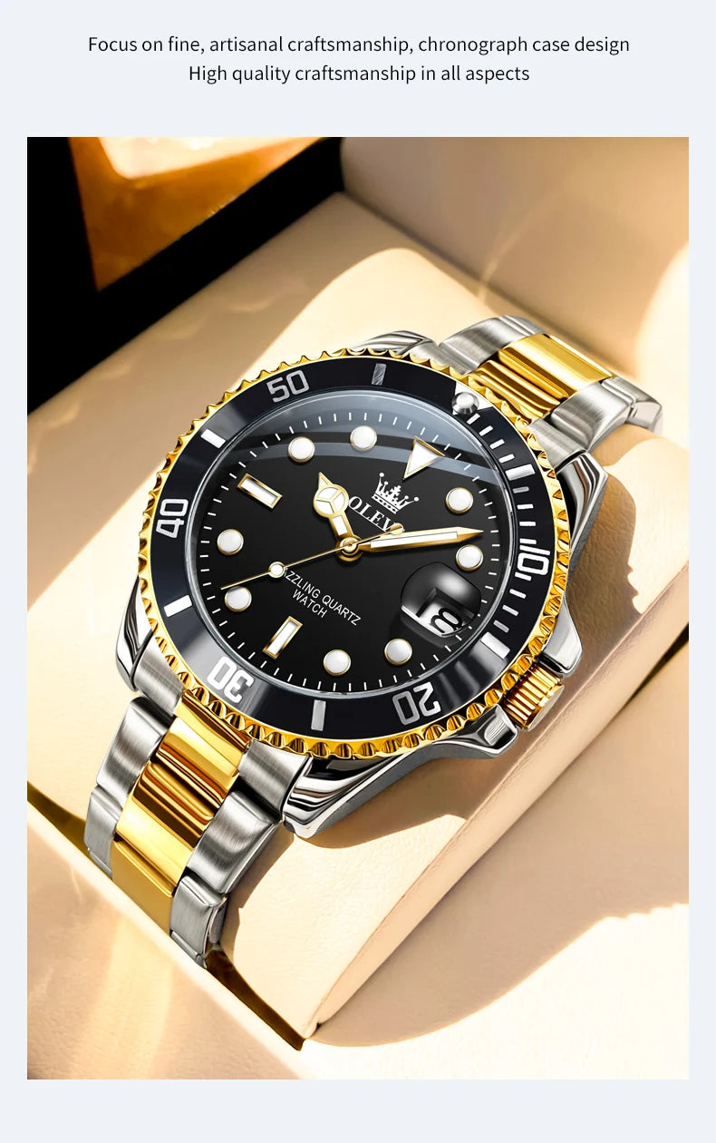 Olevs 5885 relógio masculino marca original à prova dwaterproof água relógio de quartzo pulseira de aço inoxidável data automática presentes dos homens relógios para homem