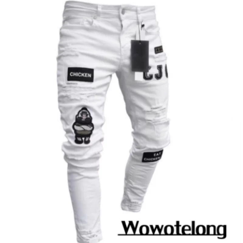 calças masculino micro elástico perna pequena apertado jeans