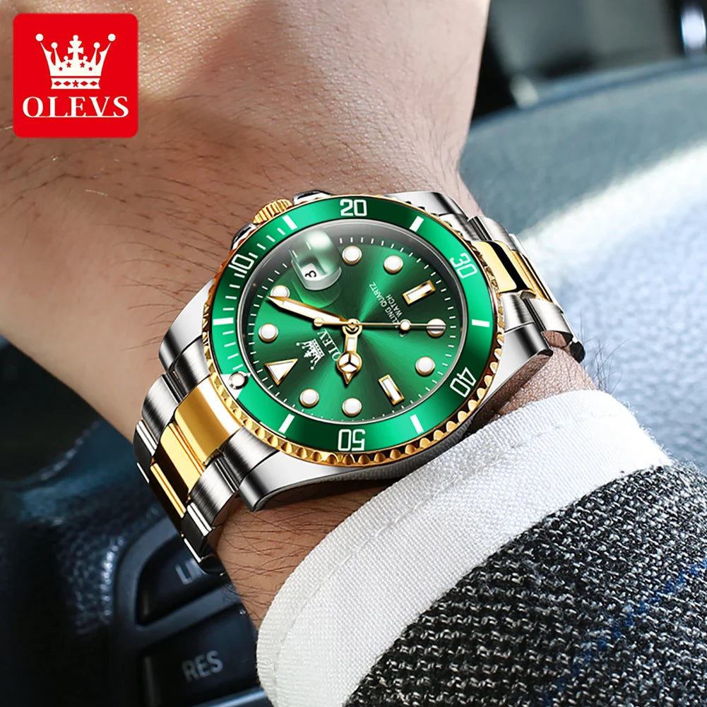Olevs 5885 relógio masculino marca original à prova dwaterproof água relógio de quartzo pulseira de aço inoxidável data automática presentes dos homens relógios para homem