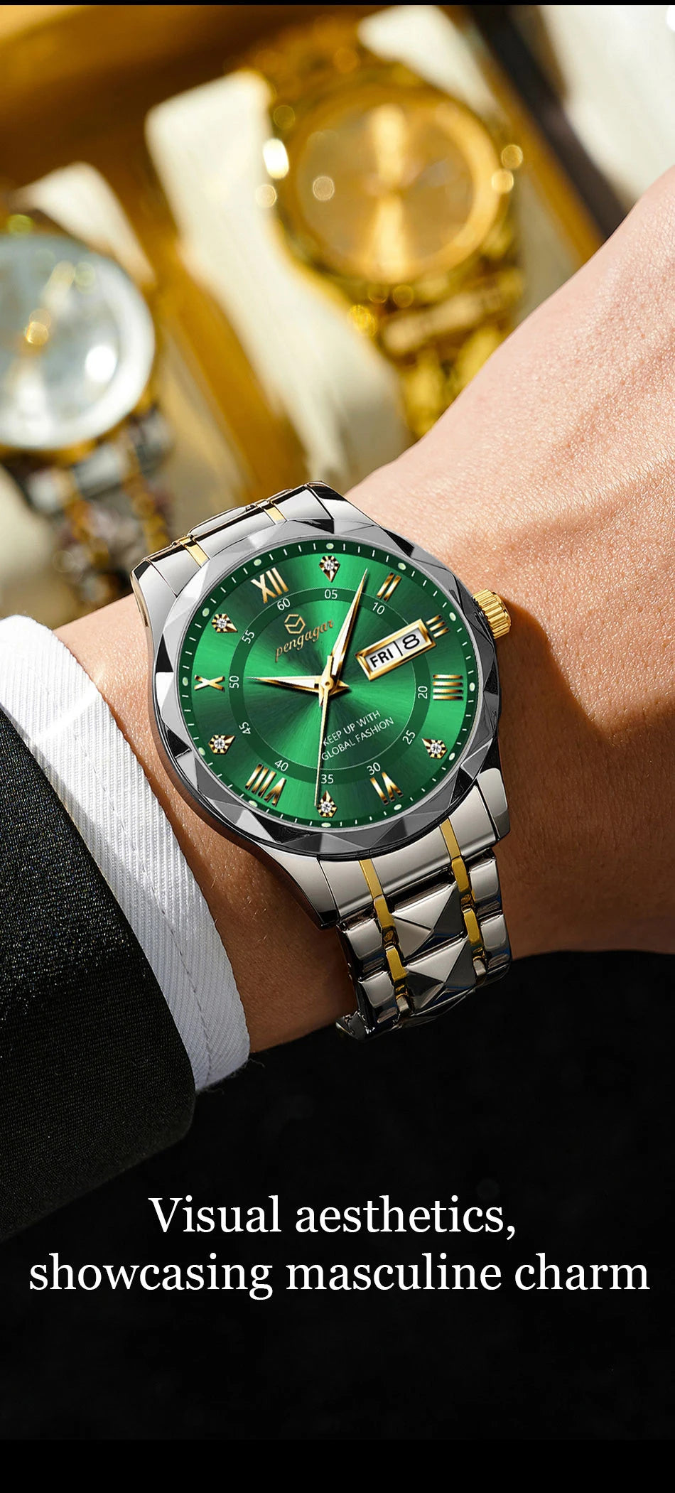 PENGAGAR Luxo Quadrado Esporte Homem Relógio de Pulso À Prova D 'Água Luminosa Cronógrafo Relógios Masculinos de Quartzo Relógio Masculino de Aço Inoxidável Reloj