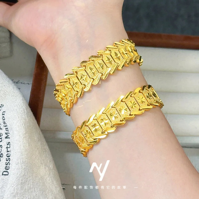 Luxo 24K 9999 Ouro Puro ouro real Relógio Personalizado Corrente Pulseira Masculina