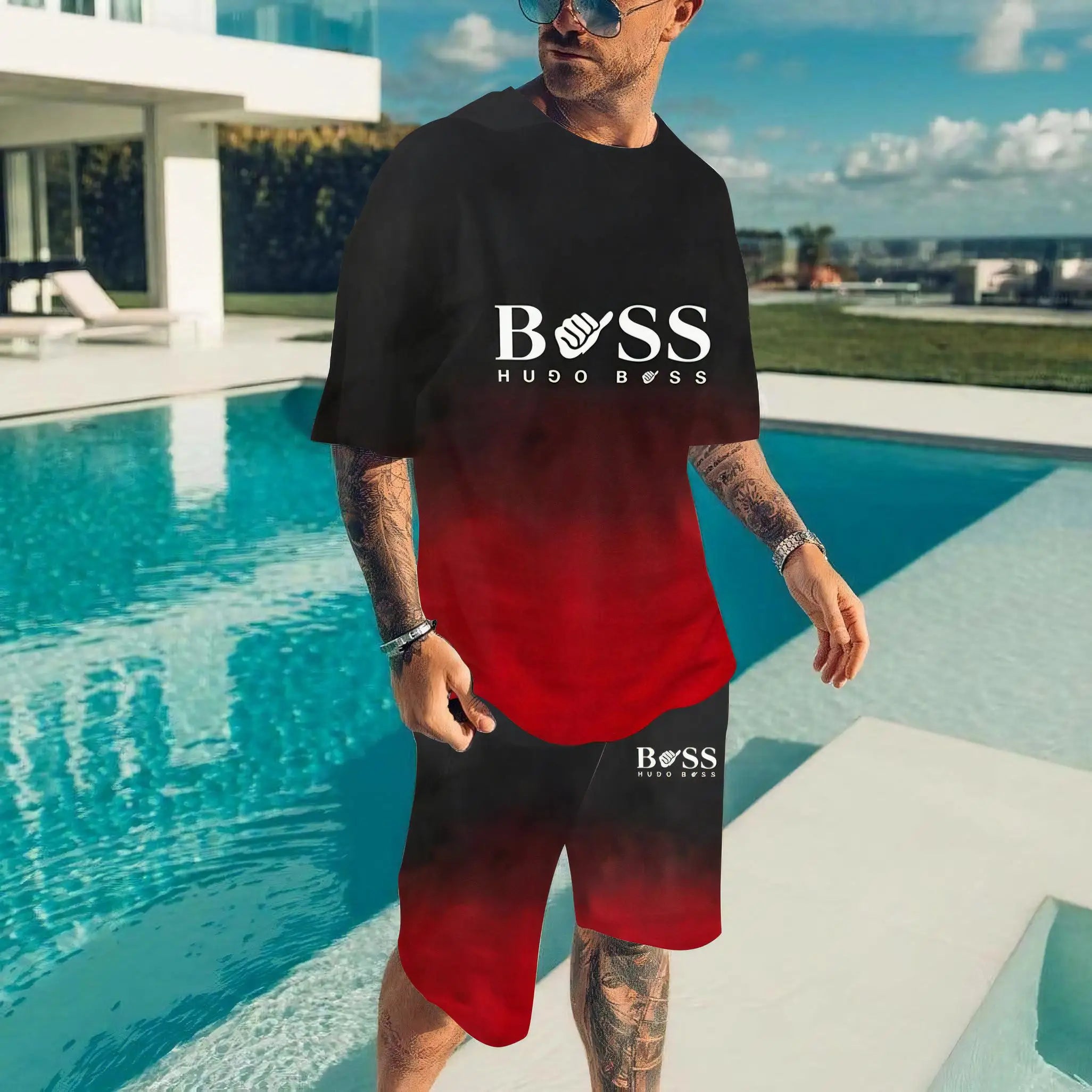 Chefe 3d prited conjuntos masculinos verão manga curta camisetas shorts 2 pçs ternos masculinos moda camiseta streetwear roupa masculina